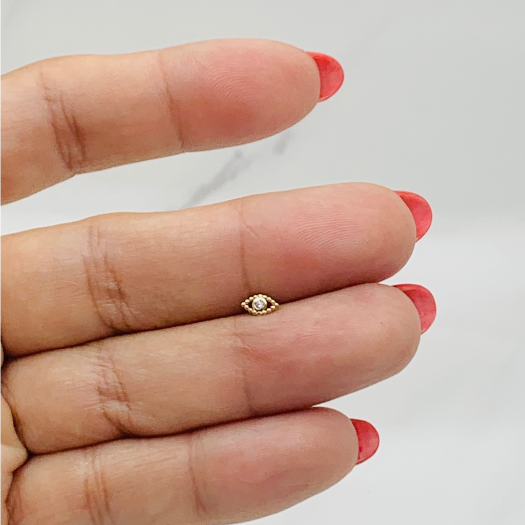 14k Gold Nose Stud Ring Women White Evil Eye Stud Nose Tiny